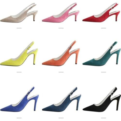 Slingback Sandals women flock flipflop buckle shoes ladies sexy pointy toe shoes woman stiletto high heels sandalias female 2020