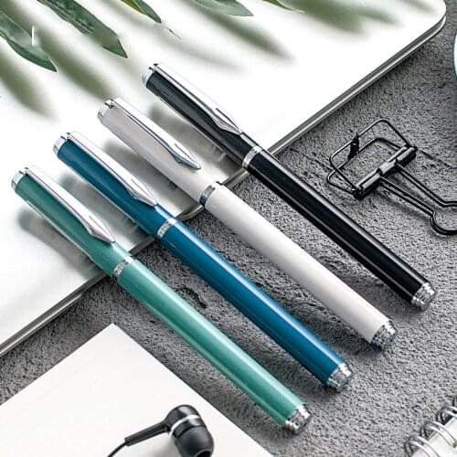 1-Piece Silver Clip Fountain Pen Black White Blue Green for Choose Small Nib 0.38mm Metal Ink Pens for Student Practise Writing