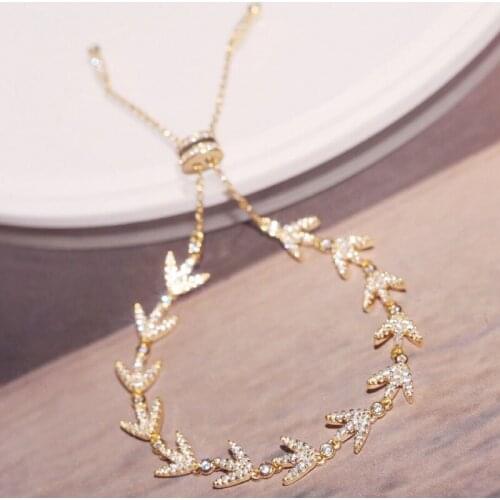 SOELLE Luxury S925 Sterling Silver Jewelry Yellow Gold Colors Laurel Leaves Bracelet Micro Pave Full 3A Cubic Zirconia for Women