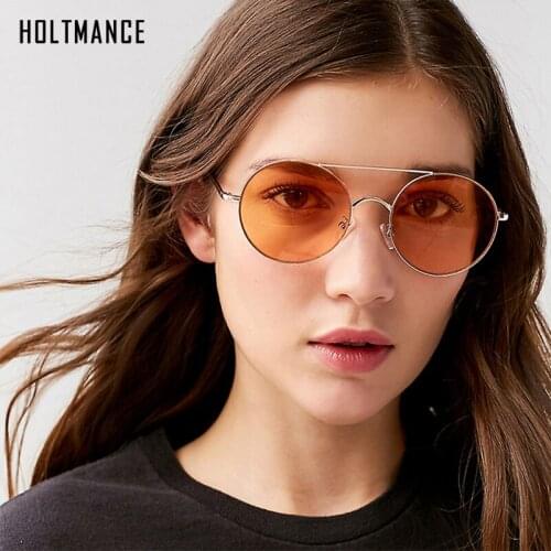 Vintage Round Women Sunglasses Men Metal Double Beam Frame Fashion Unisex Ocean Color Sun Glasses Brand Designer Shades UV400
