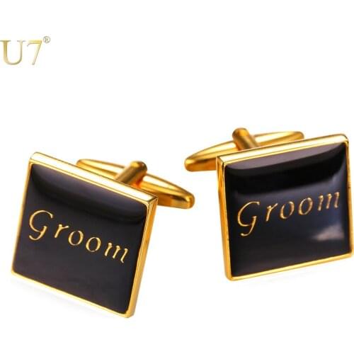 U7 Wedding Men Suit Cuff Links For Groom Name Jewelry Romantic Gift Gold Color Groom Letter Cufflink Box Wholesale C009