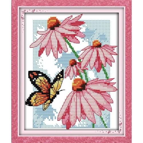 Everlasting Love Butterflies Over Flowers (11) Chinese Cross Stitch Kits Ecological Cotton Stamped 14CT DIY Christmas Decoration