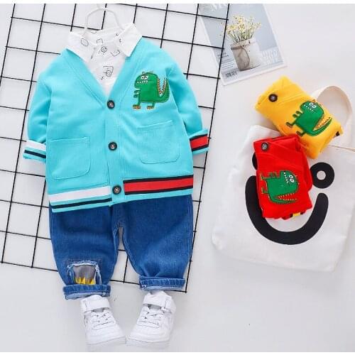 Spring Autumn Children Casual Clothes Baby Boys Girls Cartoon Lion Coat T-Shirt Pants 3Pcs/sets Kid Infant Fashion Tracksuit Set