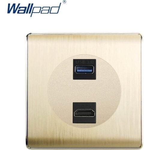 Wallpad 2020 USB 3.0 HDMI-compatible Wall Socket Electric Outlet For Data Transmission Gold PC Brushed Panel For Home
