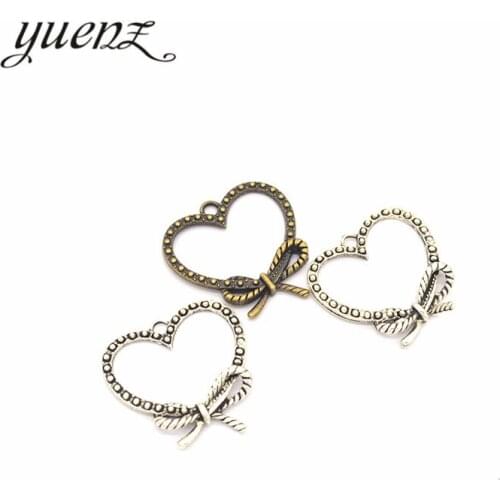 YuenZ 7pcs 2 colour Antique Silver color heart Bow Charm fit for Bracelets Necklace DIY Metal Jewelry Making 30*29mm A15
