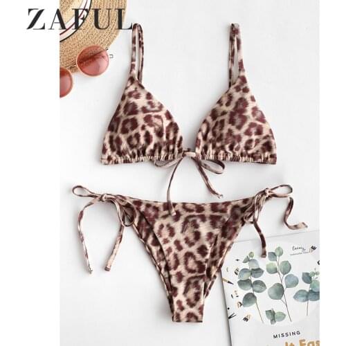 ZAFUL Women Bandage Bikini Push-Up Animal Print Leopard High Waist Beach Swimsuit Bandeau Padded Bra Bathing Suit Swimwear
