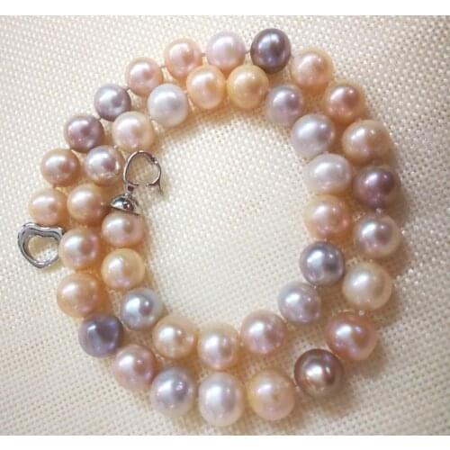 35-43cm 14-17'' Woman Fashion Jewelry AAA natural pearl 11mm white pink purple Necklace real freshwater pearl