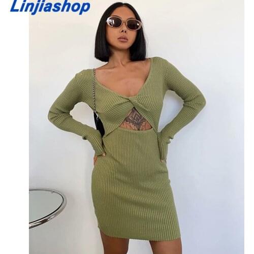 Style wear Vintage Bow Knik Knitting Sweater Dress Sexy Ladies Long sleeve Package Hips Bodycon Base Dresses