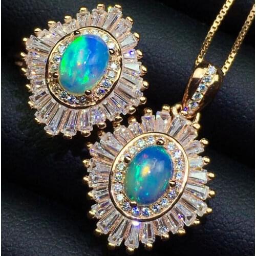 Natural real opal luxury jewelry set Free shipping 925 sterling silver 1pc ring 1pc pendant 0.5ct*2pc gemstone J8081611