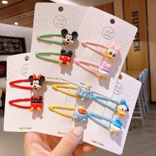 2PCS Disney Cartoon Mickey Mouse Minnie Donald Toy Kids Hair Clip Accessories Make Up baby Girl Birthday Gift