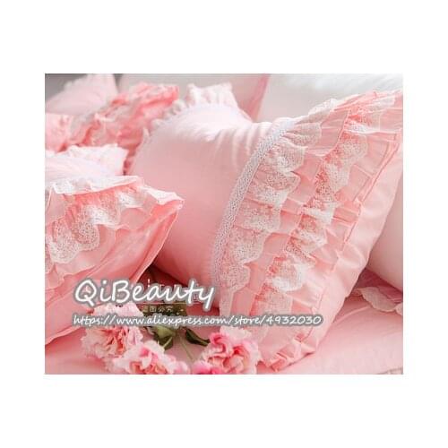 2 pcs Luxury pure cotton pillowcase Lace European embroidery ruffle bedding pink pillowcase 48x74 cm