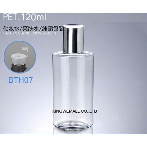 300pcs/lot 120ml Flat Shape Silver Cap Water Bottles Plastic Empty Refillable Oil Cosmetic Container Makeup Organizer Bottles