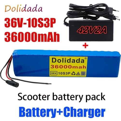 New10s3p 36V 36000mAh battery pack 18650 lithium battery 500W high power large capacity 42V motorcycle scooter+charger