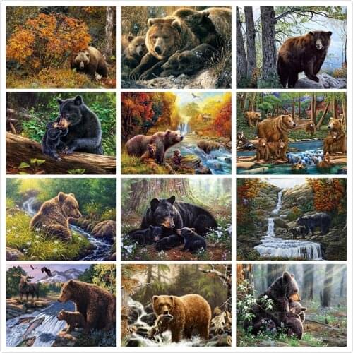 DIY Diamond Painting Brown Bear Mosaic Embroidery Cross Stitch 5D Square Round Drill Animals Forest Home Decorative Picture
