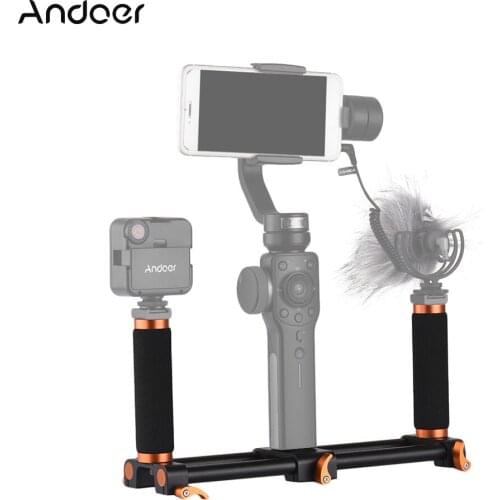 Andoer Dual Handheld Grip Bracket Kit Gimbal 1/4 Inch Screw Mounts Extended Handle for Zhiyun Feiyu Stabilizer