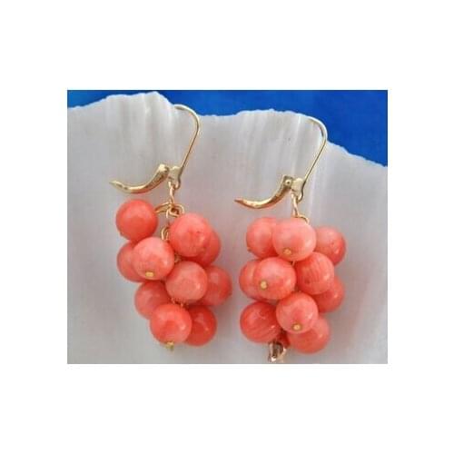 Free shipping 6mm round pink coral earring