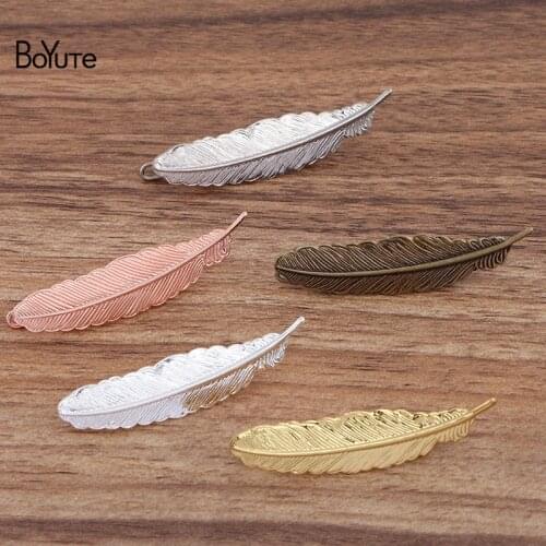 BoYuTe Custom Made (100 Pieces/Lot) 53*12MM Feather Hair Clips Factory Supply Vintage Metal Brass Hair Accessories