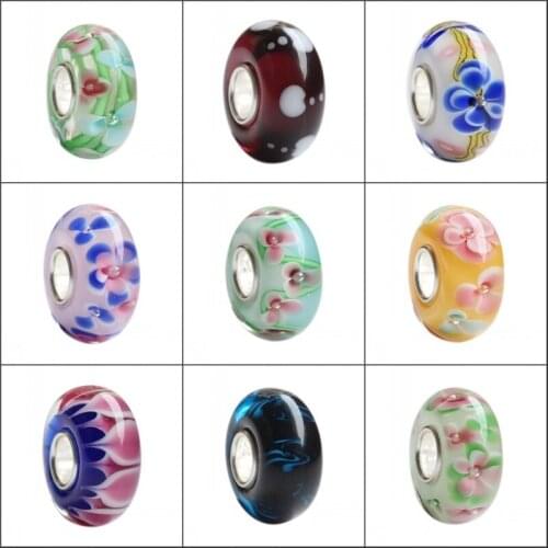 Emith Fla 100% 925 Sterling Silver Large Hole Flowers Charm Bead Fit European Bracelet Bangle Jewelry DIY Accessories 7 Colors