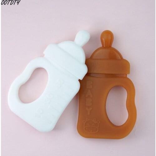 BPA Free Cartoon Milk Bottle Shape Baby Teether Silicone Chewing Teething Nursing Soother Molar Safe Infant Toy Accessories