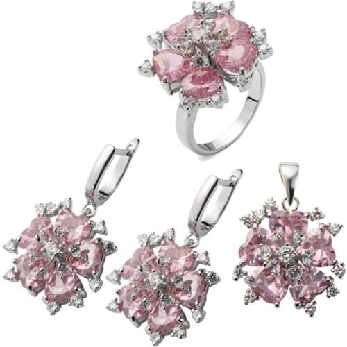 Fleure Esme Pink Purple Cubic Zirconia Charms Wedding Jewelry Sets for Women Accessories (Ring/Earring/Pendant) R507set R510set