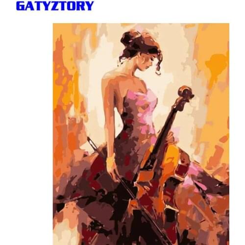 GATYZTORY Frame Cello Girl Diy Painting By Numbers Kit Modern Wall Art Picture By Numbers Figure Painting For Home Decoration
