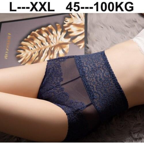 Hot Sexy Womens Underwear Lingerie Panties Women Briefs Lace Mesh Plus Size Large Size Transparent Cotton Crothch High-Waist