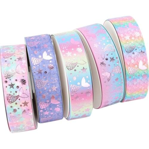 HSDRIBBON Free Shipping 38mm 1-1/2inch hsd-design custom Mermaid tail hologram Series on Grosgrain Ribbon