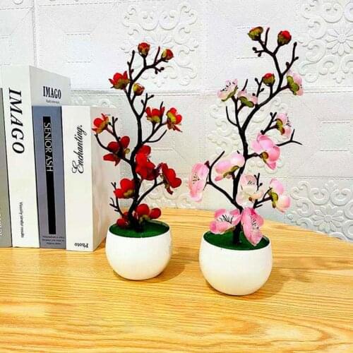 Simulation Bonsai Realistic Anti Fade Faux Silk Flower Nice-looking Fake Plum Blossom Flower Plant for Home