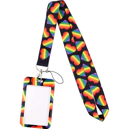 JF1046 Gay New Fashion ID Badge Case Rainbow Lanyard Bank Credit Card Holder ID Badge Holder Accessories School Office Supplies