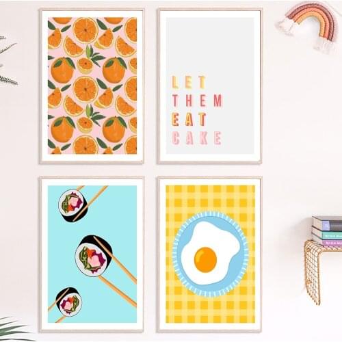 Japanese Foods Canvas Painting Sushi Chopsticks Picnic Fried Egg Rice Oranges Wall Art Prints And Posters Living Room Home Decor
