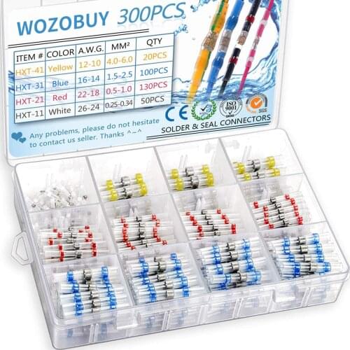 150/200/300PCS Solder Seal Wire Connectors Kit, Heat Shrink Butt Connectors, Waterproof and Insulated Electrical Wire Terminals