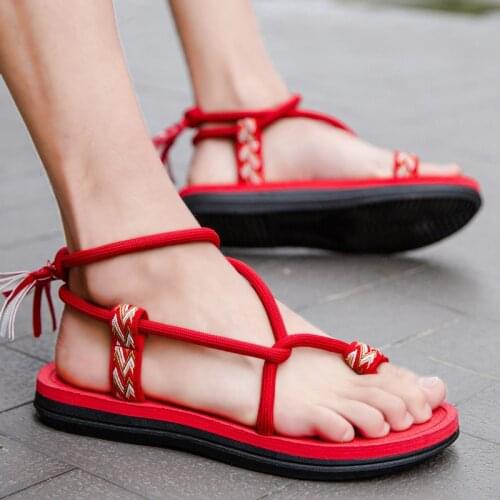 Mens Flip-flops Summer Casual Platform Sandals 2021 Fashion Outdoor Male Rubber Slippers Clogs Red Roman Huaraches Beach Shoes