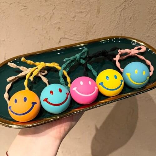 New Fluorescent Color Smiley Hair Tie Cute Girl Cartoon Elastic Hair Rope Candy Color Womens Fashion Hair Accessories
