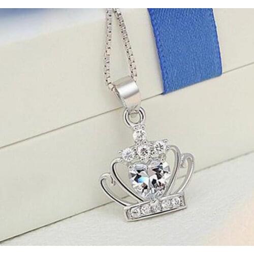 Crown Pendant Necklace For Women Crystal Queen Princess Necklaces & Pendants Silver color pendant without chain