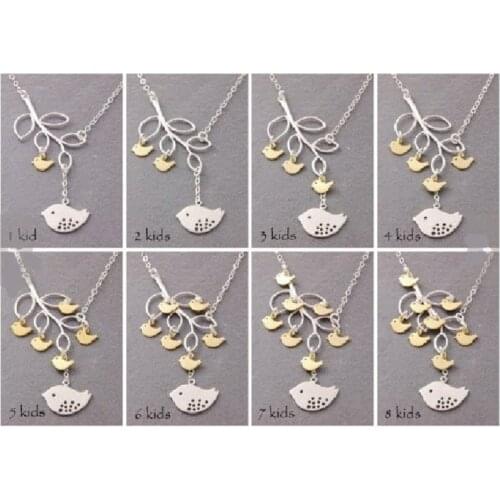 Fashion Charm Alloy Neckalce Simple Tassel Leaf and Birds Clavicle Chain Mom and Baby Bird Necklace Mothers Day Women Gift