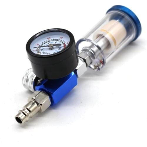 Spray Gun 1/4" Thread Scratch Mini Air Pressure Regulator Gauge Spray + In-Line Water Trap Filter Compressors Tools