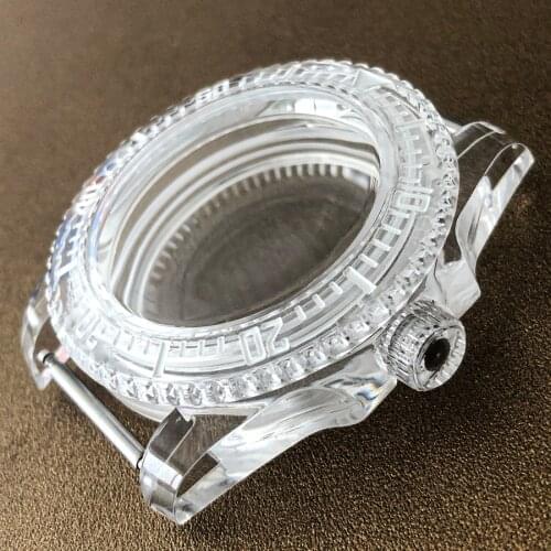 Watch 40mm assembly NH35 NH36 movement acrylic plastic transparent case unidirectional counterclockwise rotating bezel