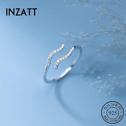 INZATT Real 925 Sterling Silver Zircon Wave Line Adjustable Ring For Fashion Women Fine Jewelry Hiphop Minimalist Accessories