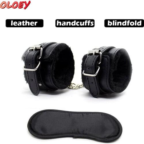 Sexy Adjustable Leather Plush Handcuffs Ankle BDSM Bondage Sex Toys Training Slave Adult Couple Game Accessories Exotic Sex Toys