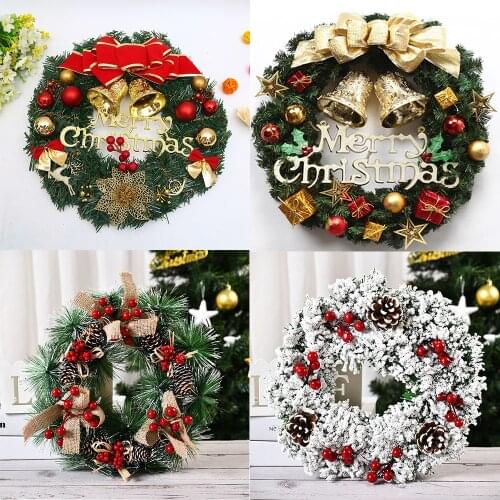 38CM Merry Christmas Wreath Christmas Decoration Front Door Wreath Decoration Wall Artificial Pine Wreath Christmas Party Berrie
