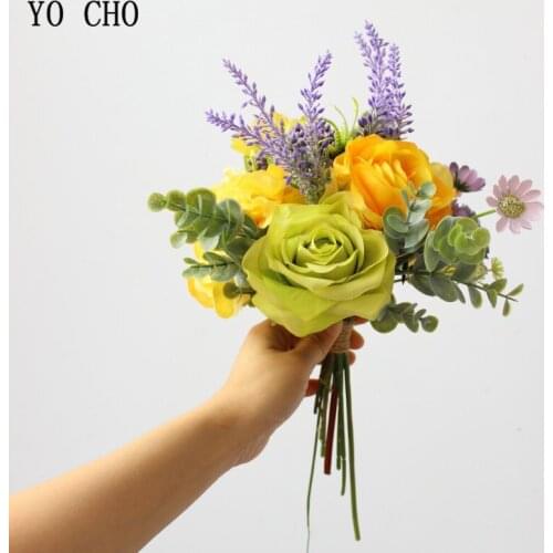 YO CHO Wedding Decor Flowers Bridesmaids Bouquet Wedding Bouquet for Bride Silk Artificial Flower Home Marriage Wedding Flowers