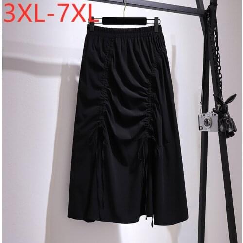New 2021 Ladies Summer Plus Size Midi Skirt For Women Large Loose A-line Black Cotton Ruffle Pleated Skirts 3XL 4XL 5XL 6XL 7XL