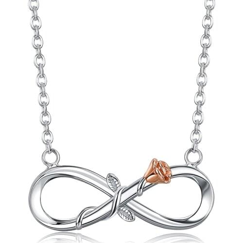 ZEMIOR Infinity Love Necklace For Women 925 Sterling Silver Rose Gold Plated Rose Intertwine Necklaces Flower Pendant Fine Chain