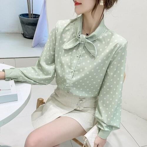 Retro polka dot college wind chiffon shirt 2021 fall new female design sense niche long-sleeved shirt blouse