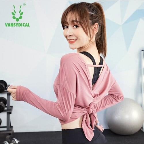 VANSYDICAL Yoga Shirt Women Loose Long Sleeve Open Back Top Sportswear for Female Gym Clothing Running Fitness Workout Shirt