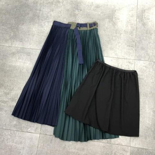 Women Vintage Irregular 2021 High Quality Contrast Color Patchwork Belt Elegant Party Holiday Skirt