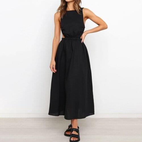 2021 Summer New Womens Fashion Dress Sexy Sleeveless Sling Open Back Elastic Waist Dresses Long Wear