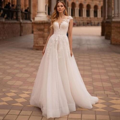 Cap Sleeves Sexy Boho Lace Wedding Dress Plus Size Sweep Train Beaded 2021 A Line Robe De Mariage White Bride Gowns Gothic