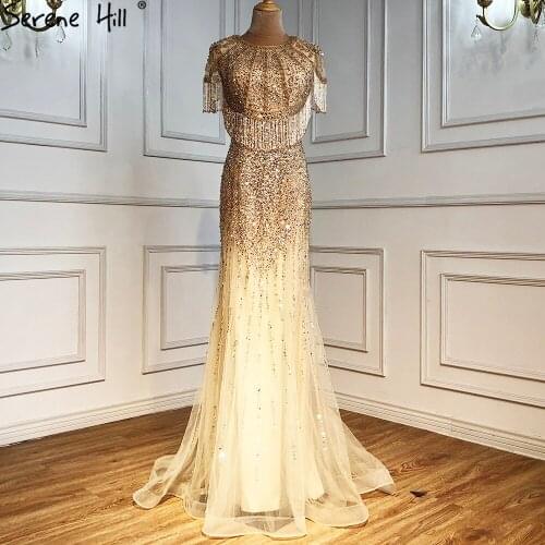Gold Mermaid Luxury Evening Dresses Gowns 2021 Beading Tassel Elegant For Women Wedding Party BLA70051 Serene Hill