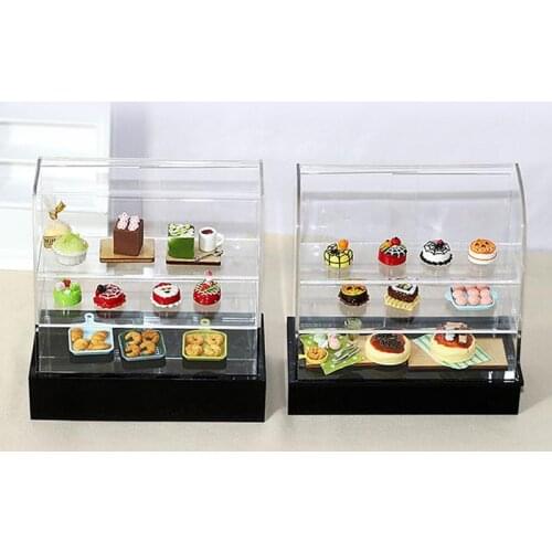 1:12 Miniature Cake Counter Wooden Showcase Cabinet Dollhouse Fruniture Decor Dollhouse Fruniture Accessories